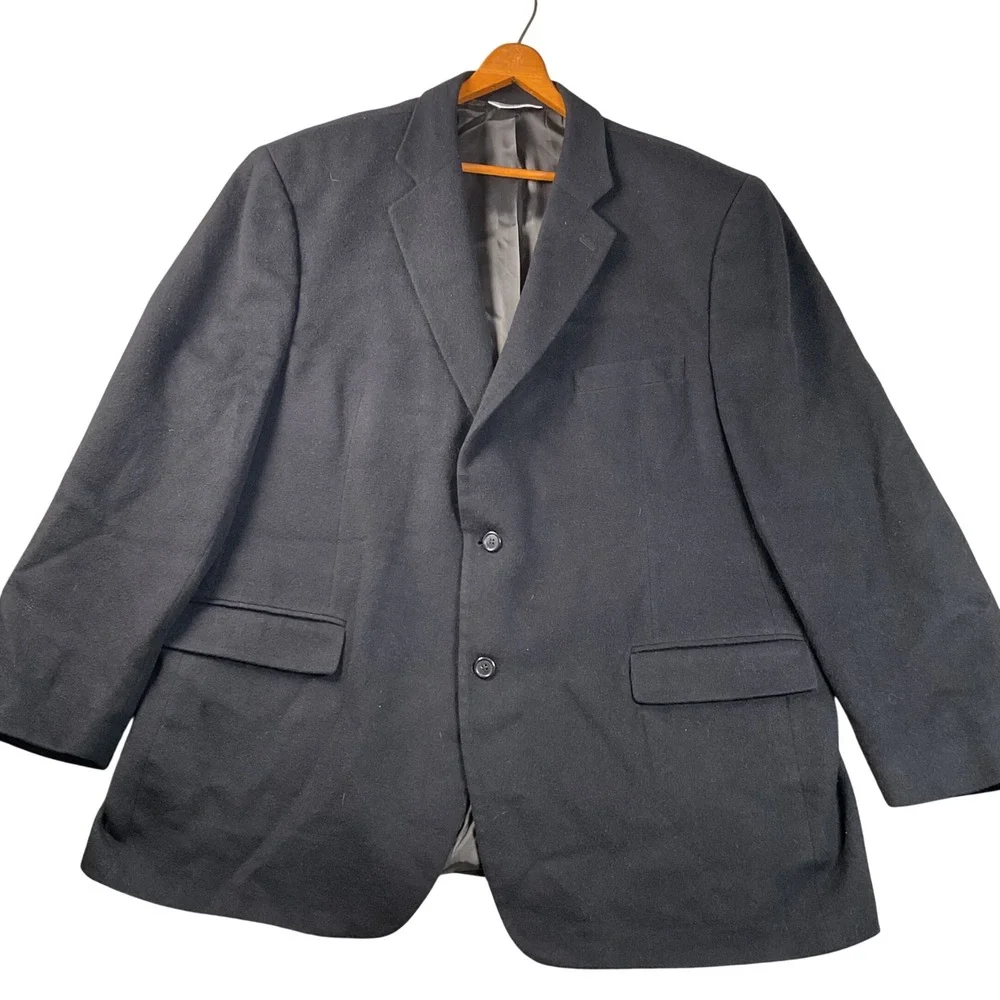 Joseph & Feiss Blazer Mens 48 Regular Black Excellent 100% Camel Hair Sport Coat